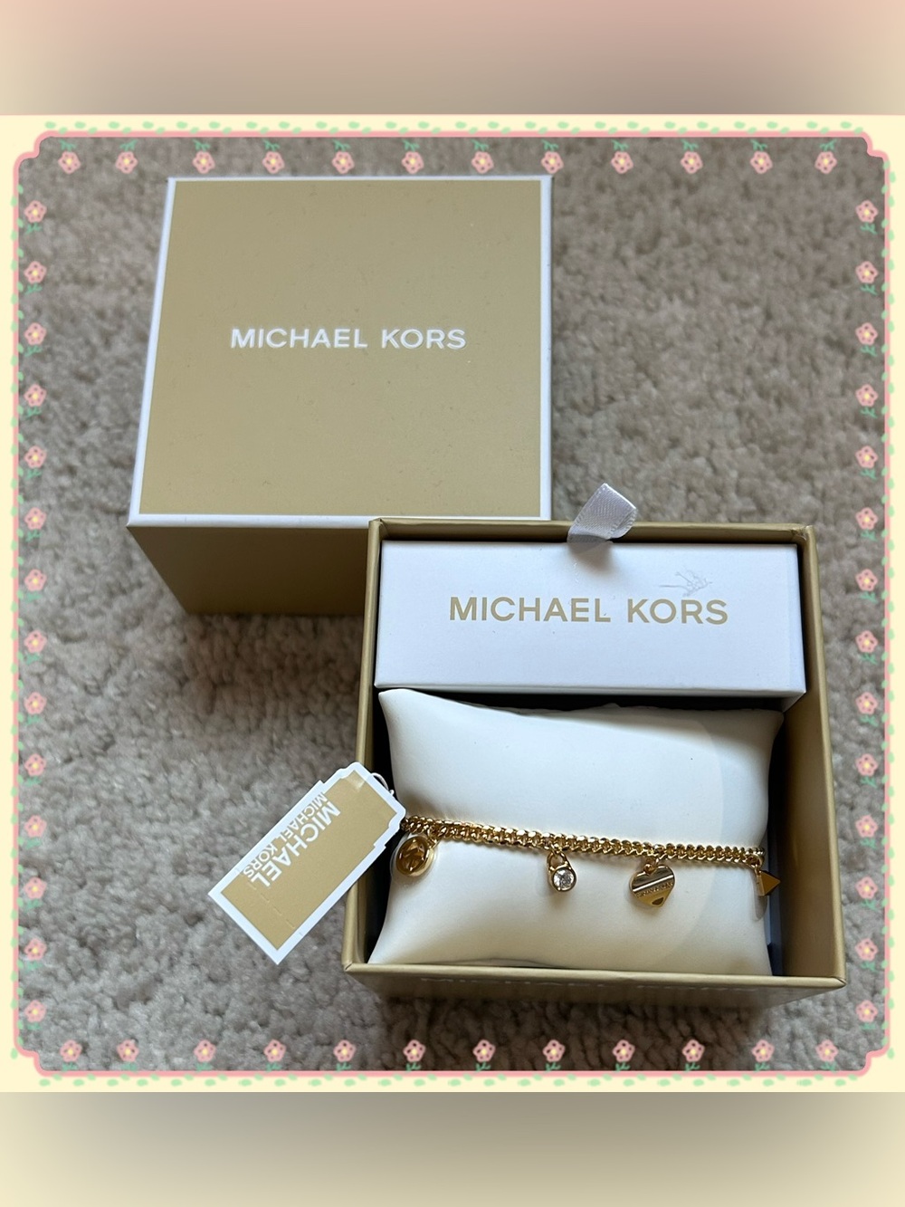 Michael Kors Gold-Tone Brass Charm Bolo Bracelet OS NIB Y2K Glam Classic